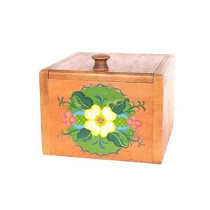 Vintage Hand Painted Folk Art Style Wood Box